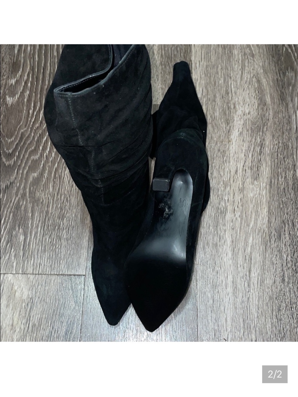 Steve Madden Black Suede leather Pointed Toe 3” Stiletto Slouch Boots - Picture 2 of 2